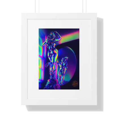 Neon Goddess Framed Poster — Retro Futuristic Statue Art Print