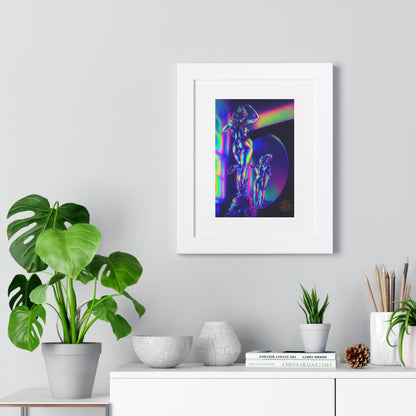 Neon Goddess Framed Poster — Retro Futuristic Statue Art Print