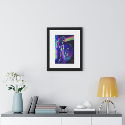 Neon Goddess Framed Poster — Retro Futuristic Statue Art Print