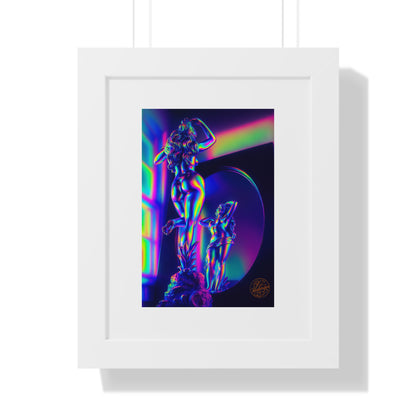 Neon Goddess Framed Poster — Retro Futuristic Statue Art Print