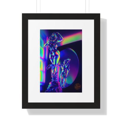 Neon Goddess Framed Poster — Retro Futuristic Statue Art Print